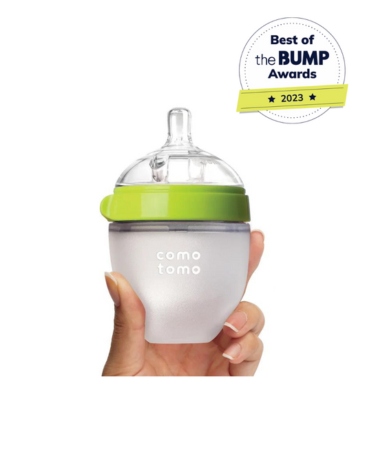 Comotomo Wide Neck Silicone Feeding Bottle-Global Award Winner-With Slow Flow Nipple-0 to 3M-Dual Anti Colic Vent-150 ml-Green