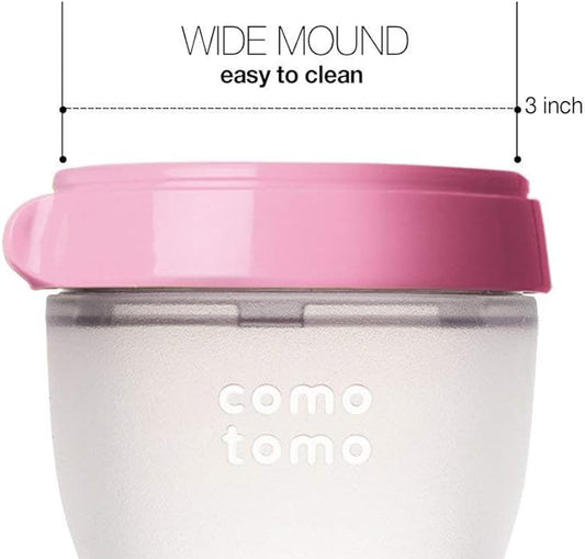 Comotomo Wide Neck Silicone Feeding Bottle-Global Award Winner-With Slow Flow Nipple-0 to 3M-Dual Anti Colic Vent-150 ml-Pink