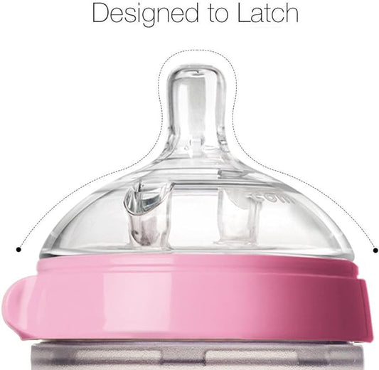 Comotomo Wide Neck Silicone Feeding Bottle-Global Award Winner-With Slow Flow Nipple-0 to 3M-Dual Anti Colic Vent-150 ml-Pink