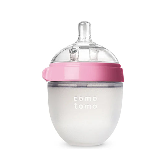 Comotomo Wide Neck Silicone Feeding Bottle-Global Award Winner-With Slow Flow Nipple-0 to 3M-Dual Anti Colic Vent-150 ml-Pink