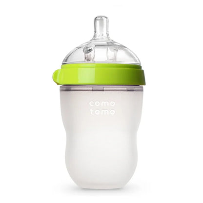 Comotomo Wide Neck Silicone Feeding Bottle-Global Award Winner-With Medium Flow Nipple-3 to 6M-Dual Anti Colic Vent-250 ml-Green