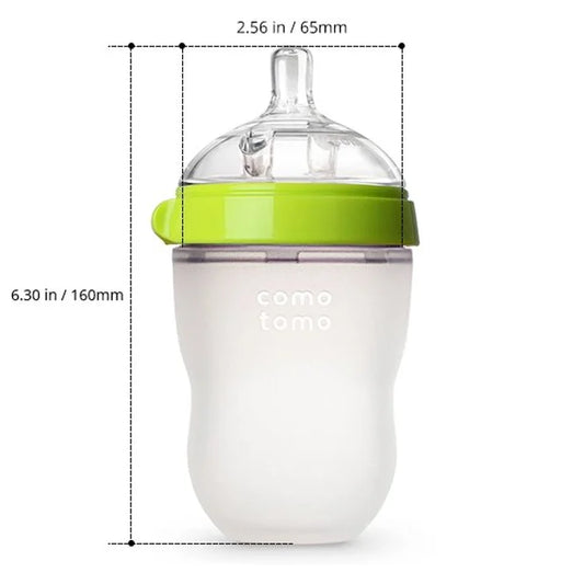 Comotomo Wide Neck Silicone Feeding Bottle-Global Award Winner-With Medium Flow Nipple-3 to 6M-Dual Anti Colic Vent-250 ml-Green