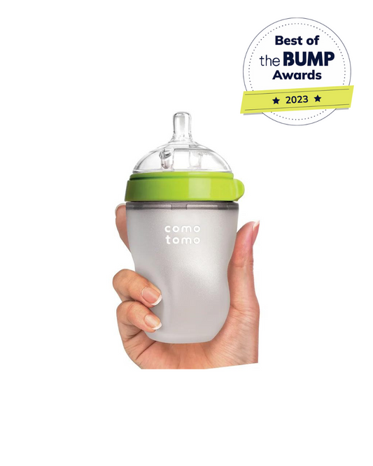 Comotomo Wide Neck Silicone Feeding Bottle-Global Award Winner-With Medium Flow Nipple-3 to 6M-Dual Anti Colic Vent-250 ml-Green