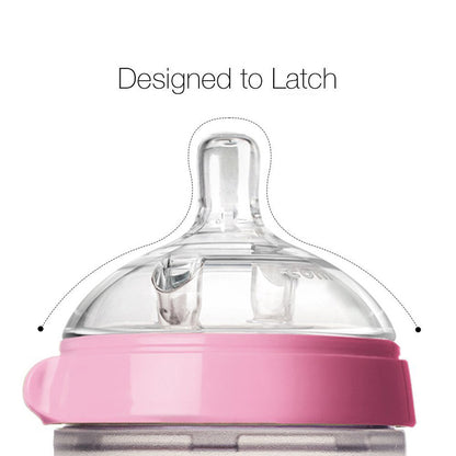 Comotomo Wide Neck Silicone Feeding Bottle-Global Award Winner-With Medium Flow Nipple-3 to 6M-Dual Anti Colic Vent-250 ml-Pink