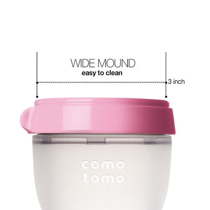 Comotomo Wide Neck Silicone Feeding Bottle-Global Award Winner-With Medium Flow Nipple-3 to 6M-Dual Anti Colic Vent-250 ml-Pink