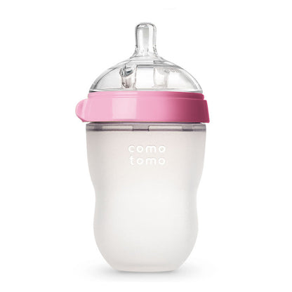 Comotomo Wide Neck Silicone Feeding Bottle-Global Award Winner-With Medium Flow Nipple-3 to 6M-Dual Anti Colic Vent-250 ml-Pink