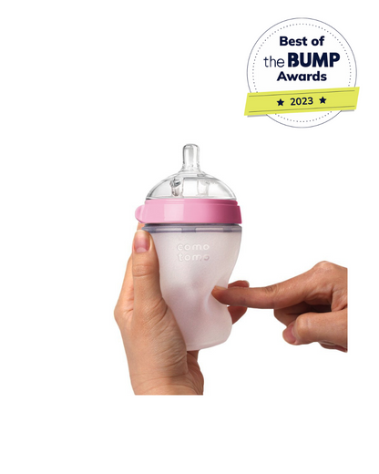 Comotomo Wide Neck Silicone Feeding Bottle-Global Award Winner-With Medium Flow Nipple-3 to 6M-Dual Anti Colic Vent-250 ml-Pink