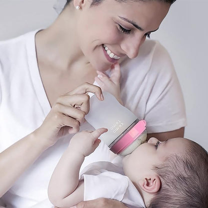 Comotomo Wide Neck Silicone Feeding Bottle-Global Award Winner-With Medium Flow Nipple-3 to 6M-Dual Anti Colic Vent-250 ml-Pink