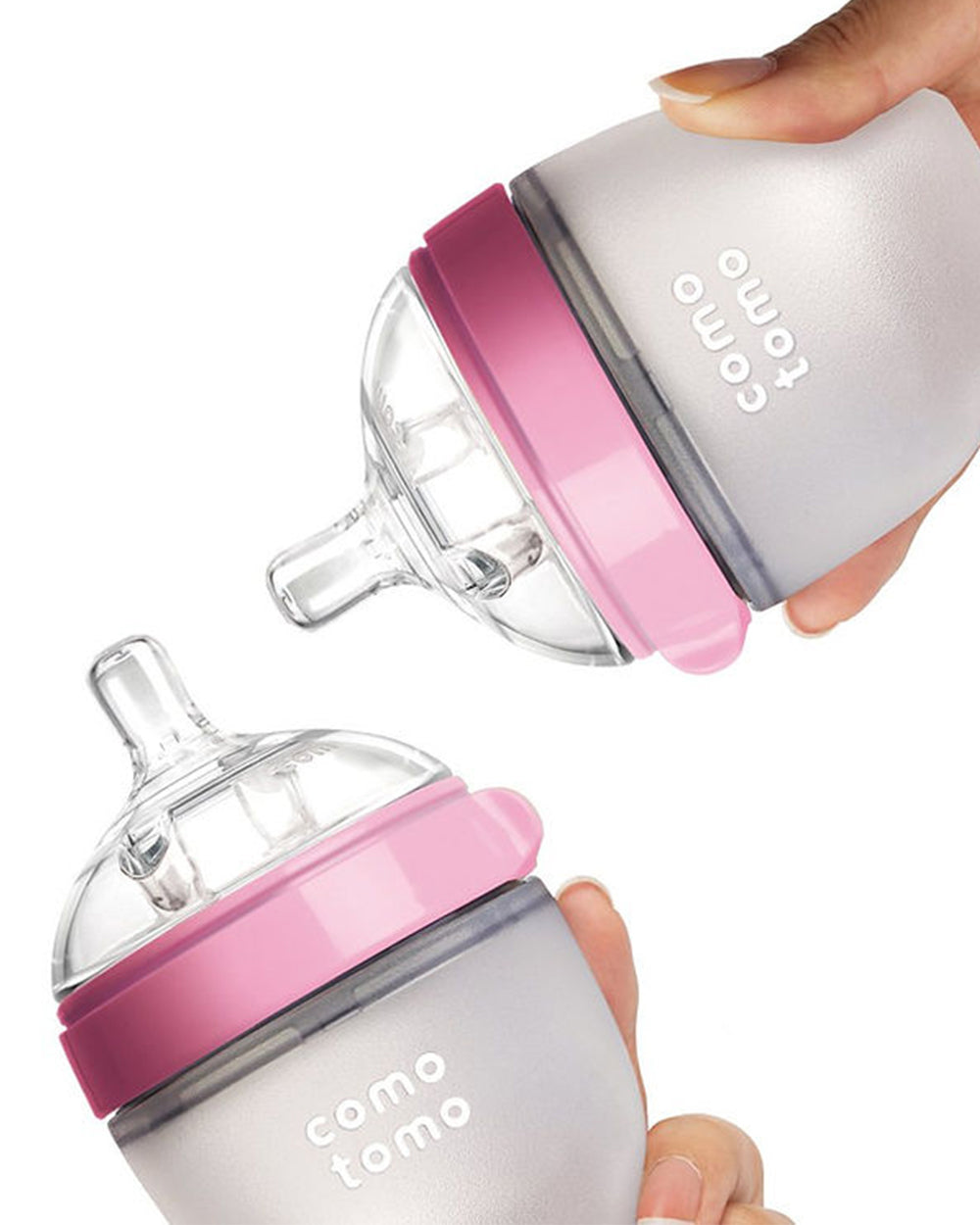 Comotomo Wide Neck Silicone Feeding Bottle-Global Award Winner-With Slow Flow Nipple-0 to 3M-Pack of 2-Dual Anti Colic Vent-150 ml-Pink