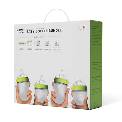 Comotomo Feeding Bottle Bundle Pack-Global Award Winner-2x 150 ml Bottles, 2x 250 ml Bottles, 2x 0-3M Nipples, 2x 3-6M Nipples & 2x 6M+ Nipples-Green-Dual Anti Colic Vent