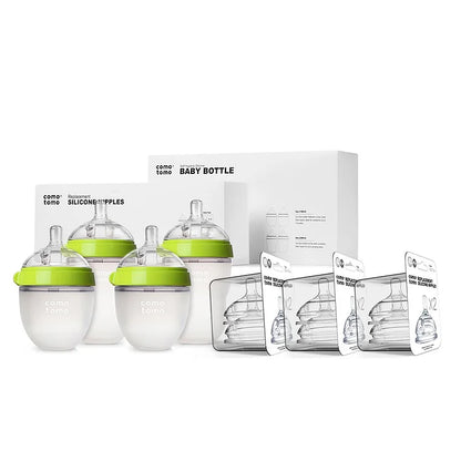 Comotomo Feeding Bottle Bundle Pack-Global Award Winner-2x 150 ml Bottles, 2x 250 ml Bottles, 2x 0-3M Nipples, 2x 3-6M Nipples & 2x 6M+ Nipples-Green-Dual Anti Colic Vent