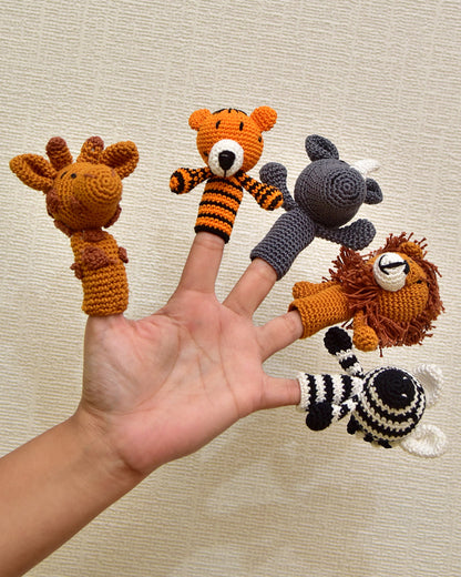 Happy Threads Wild Animal Finger Puppet Soft Toy-Easily Washable