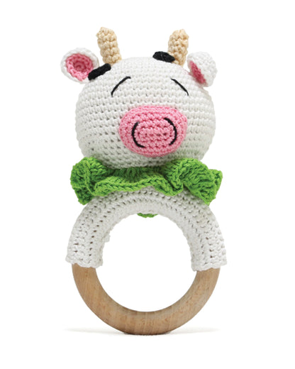 Happy Threads Cow Crochet Rattle Toy-Teething Relief & Easy to Grasp-For Infants