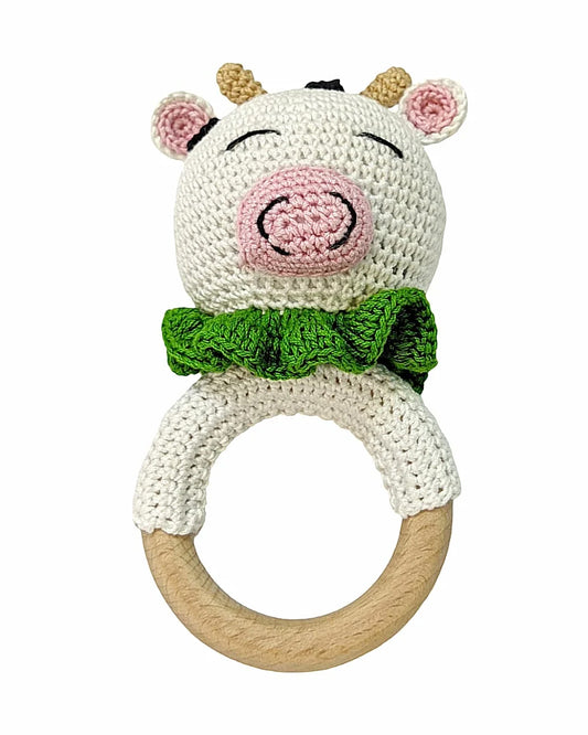 Happy Threads Cow Crochet Rattle Toy-Teething Relief & Easy to Grasp-For Infants