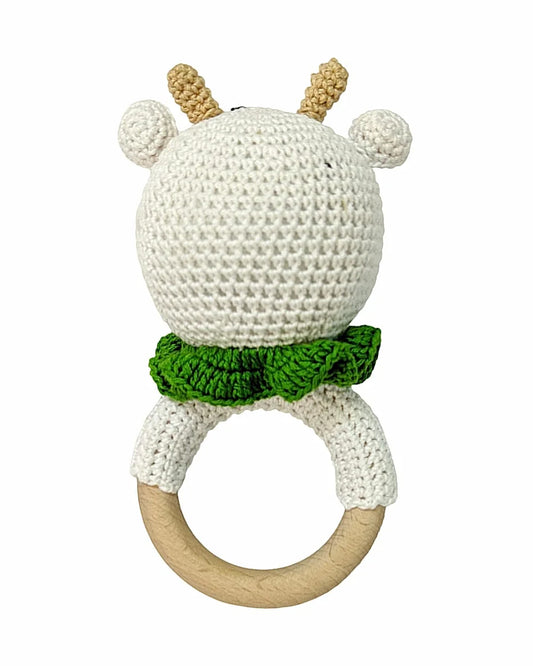 Happy Threads Cow Crochet Rattle Toy-Teething Relief & Easy to Grasp-For Infants