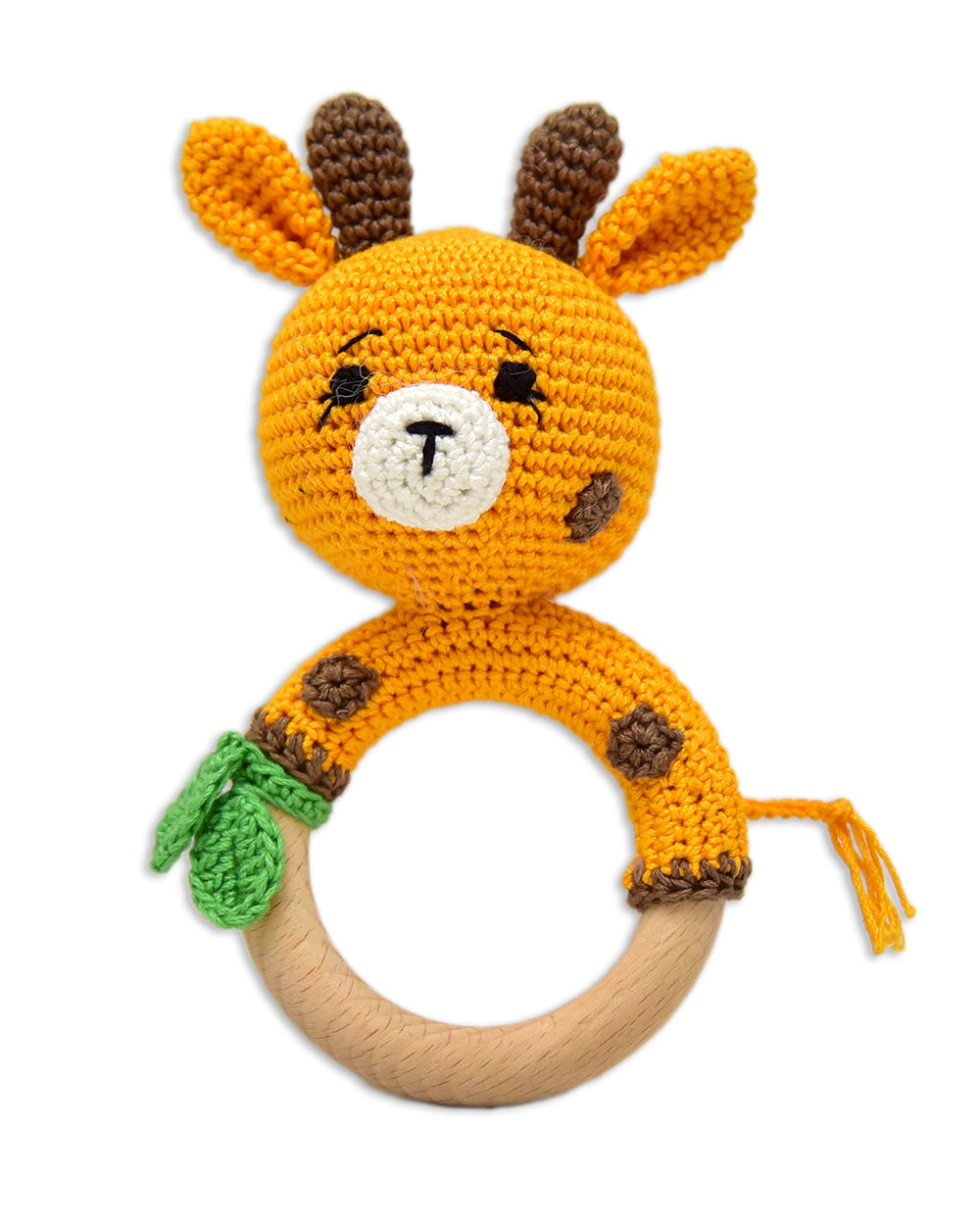 Giraffe Rattle Set Happy Threads Giraffe Rattle With Leaf Crochet Rattle Toy-Teething ...