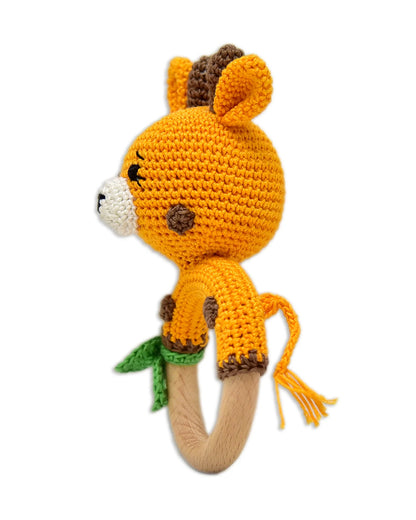 Happy Threads Giraffe Rattle With Leaf Crochet Rattle Toy-Teething Relief & Easy to Grasp-For Infants