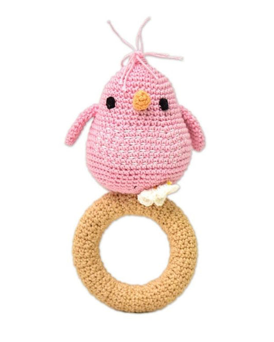 Happy Threads Bird Rattle Pink Crochet Rattle Toy-Teething Relief & Easy to Grasp-For Infants