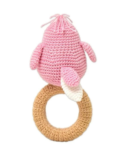 Happy Threads Bird Rattle Pink Crochet Rattle Toy-Teething Relief & Easy to Grasp-For Infants