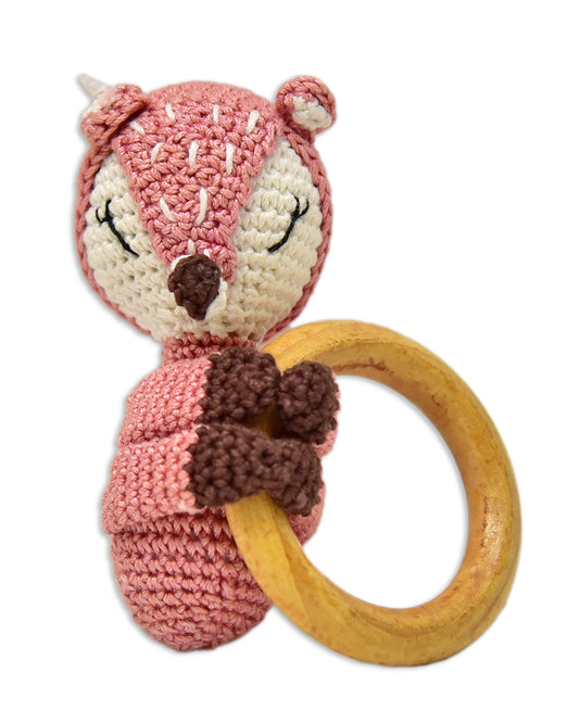 Happy Threads Pink Reindeer Rattle Crochet Rattle Toy-Teething Relief & Easy to Grasp-For Infants