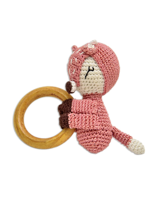 Happy Threads Pink Reindeer Rattle Crochet Rattle Toy-Teething Relief & Easy to Grasp-For Infants