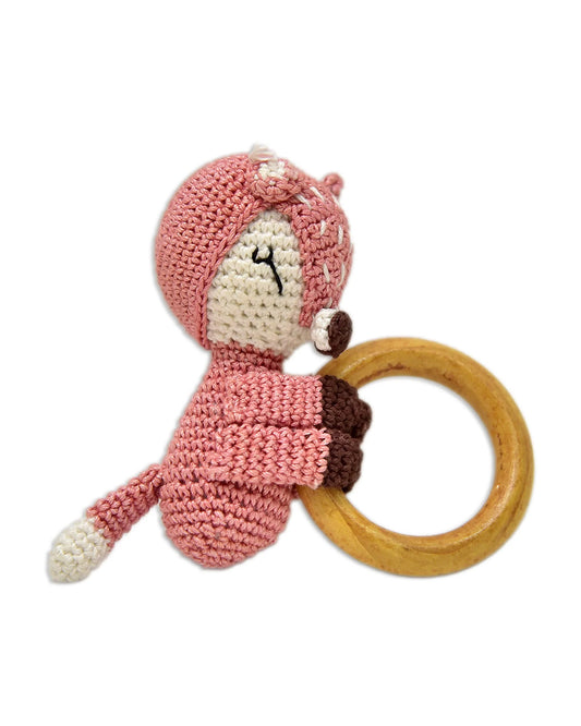 Happy Threads Pink Reindeer Rattle Crochet Rattle Toy-Teething Relief & Easy to Grasp-For Infants