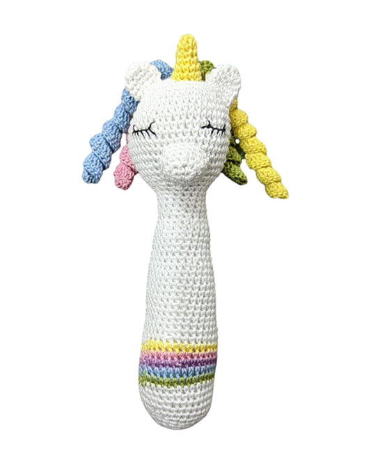 Happy Threads Unicorn Stick Rattle Crochet Rattle Toy-Teething Relief & Easy to Grasp-For Infants