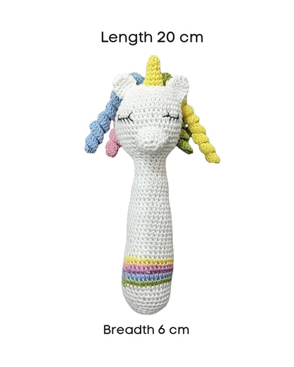 Happy Threads Unicorn Stick Rattle Crochet Rattle Toy-Teething Relief & Easy to Grasp-For Infants