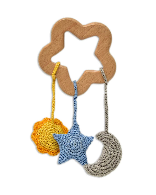 Happy Threads Star Wooden Teether Rattle Toy-Teething Relief & Easy to Grasp-For Infants