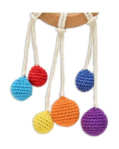 Happy Threads Rainbow Wooden Teether Rattle Toy-Teething Relief & Easy to Grasp-For Infants