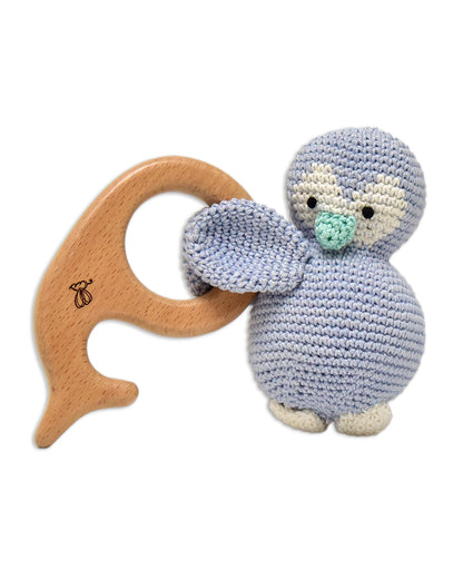 Happy Threads Dolphin Wooden Teether Rattle Toy-Teething Relief & Easy to Grasp-For Infants