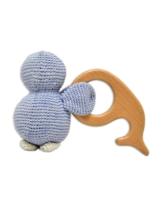 Happy Threads Dolphin Wooden Teether Rattle Toy-Teething Relief & Easy to Grasp-For Infants