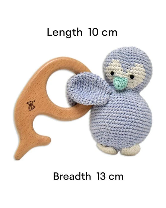 Happy Threads Dolphin Wooden Teether Rattle Toy-Teething Relief & Easy to Grasp-For Infants