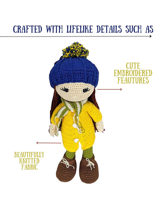 Happy Threads Yellow Jacket Kelly Doll With Bag Soft Toy-Easily Washable-Plush Cuddly Toy For Newborn