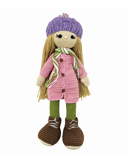 Happy Threads Kelly Crochet Doll With Pink Jacket Soft Toy-Easily Washable-Plush Cuddly Toy For Newborn