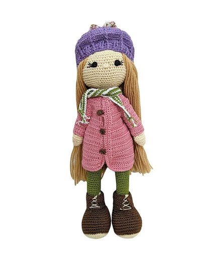 Happy Threads Kelly Crochet Doll With Pink Jacket Soft Toy-Easily Washable-Plush Cuddly Toy For Newborn