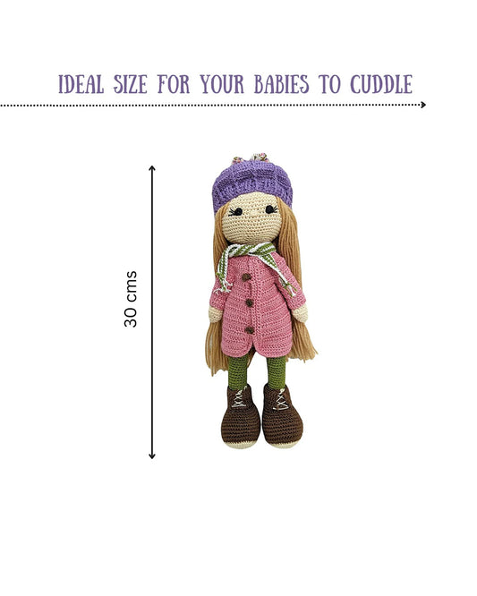 Happy Threads Kelly Crochet Doll With Pink Jacket Soft Toy-Easily Washable-Plush Cuddly Toy For Newborn