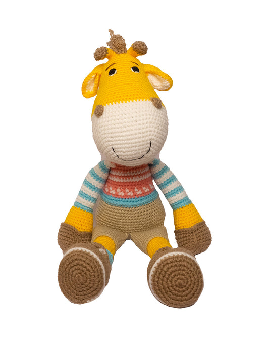 Happy Threads Gerald Giraffe Handcrafted Crochet Soft Toy-Superior-Quality Cotton Thread, Easily Washable, Plush Cuddly Toy For Newborn