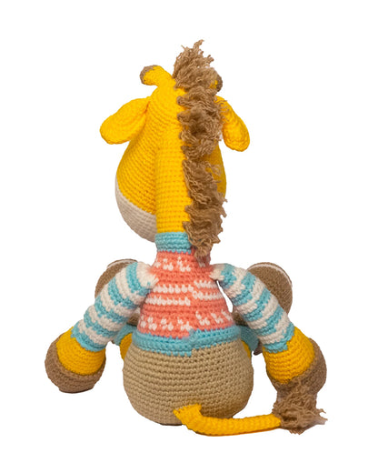 Happy Threads Gerald Giraffe Handcrafted Crochet Soft Toy-Superior-Quality Cotton Thread, Easily Washable, Plush Cuddly Toy For Newborn