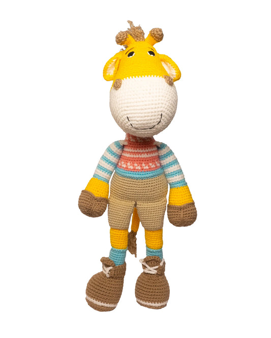 Happy Threads Gerald Giraffe Handcrafted Crochet Soft Toy-Superior-Quality Cotton Thread, Easily Washable, Plush Cuddly Toy For Newborn