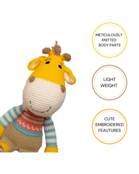 Happy Threads Gerald Giraffe Handcrafted Crochet Soft Toy-Superior-Quality Cotton Thread, Easily Washable, Plush Cuddly Toy For Newborn