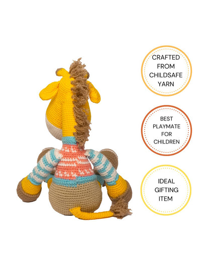 Happy Threads Gerald Giraffe Handcrafted Crochet Soft Toy-Superior-Quality Cotton Thread, Easily Washable, Plush Cuddly Toy For Newborn