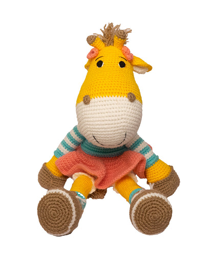 Happy Threads Greta Giraffe Handcrafted Crochet Soft Toy-Superior-Quality Cotton Thread, Easily Washable, Plush Cuddly Toy For Newborn