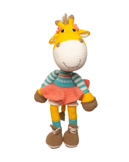 Happy Threads Greta Giraffe Handcrafted Crochet Soft Toy-Superior-Quality Cotton Thread, Easily Washable, Plush Cuddly Toy For Newborn