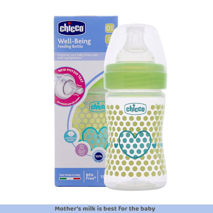 Chicco Well Being Feeding Bottle-Anti Colic-Slow Flow-150 ml-Green-0M+