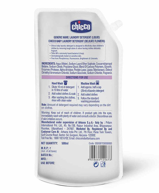 Chicco Baby Liquid Laundry Detergent-5x Stain & Germ Fighter-Kills 99% Germs-Baby Safe-Delicate Flowers-500ml