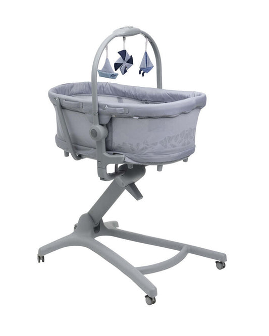 Chicco Baby Hug Pro 5 in 1 Earl-Multifunctional Solution-Crib, Recliner, High Chair, Table Chair & Stand-Alone Crib-With Airflow Mesh Design-Easy to Move With Braked Wheels-0-36M-Grey