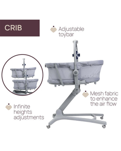 Chicco Baby Hug Pro 5 in 1 Earl-Multifunctional Solution-Crib, Recliner, High Chair, Table Chair & Stand-Alone Crib-With Airflow Mesh Design-Easy to Move With Braked Wheels-0-36M-Grey