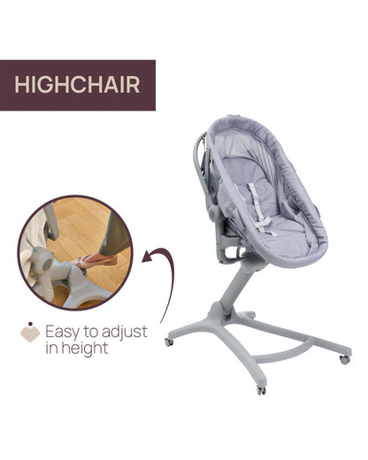 Chicco Baby Hug Pro 5 in 1 Earl-Multifunctional Solution-Crib, Recliner, High Chair, Table Chair & Stand-Alone Crib-With Airflow Mesh Design-Easy to Move With Braked Wheels-0-36M-Grey