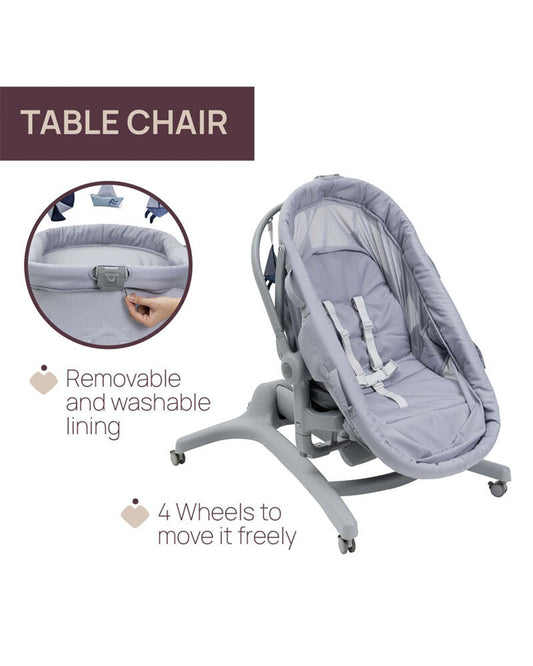 Chicco Baby Hug Pro 5 in 1 Earl-Multifunctional Solution-Crib, Recliner, High Chair, Table Chair & Stand-Alone Crib-With Airflow Mesh Design-Easy to Move With Braked Wheels-0-36M-Grey